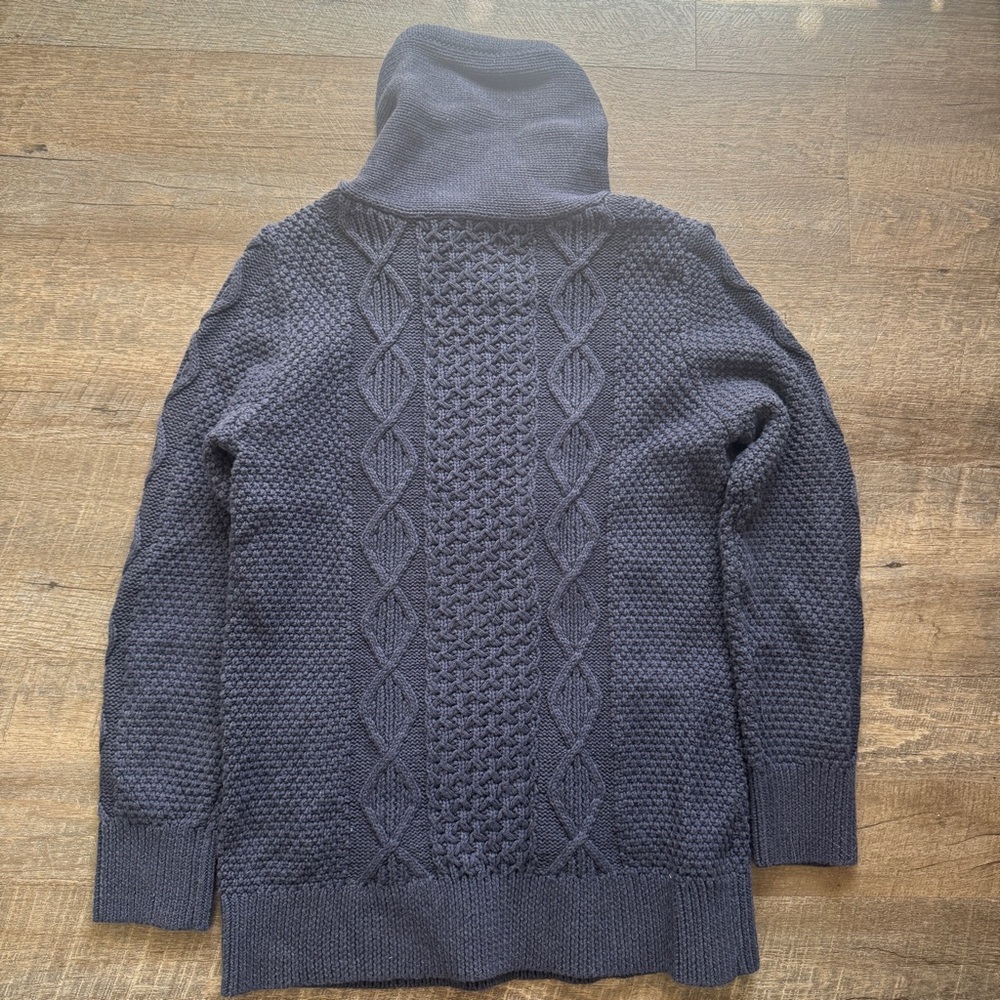 LL Bean Signature Sweater Women L Blue Cotton Funnel Neck Chunky Pocket Tunic - Picture 5 of 13